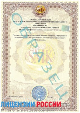 Образец сертификата соответствия (приложение) Учалы Сертификат ISO 13485